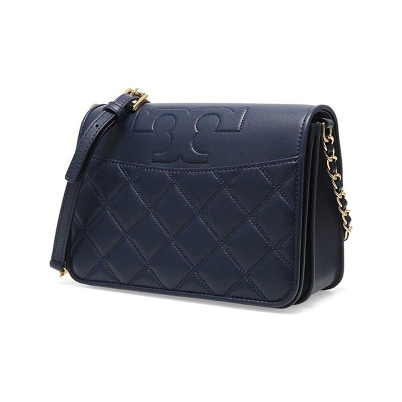 Tory Burch Fleming Quilted Leather Plaid Flap Shoulder Crossbody Bag Medium Women Bags Dark-Blue 73125-403