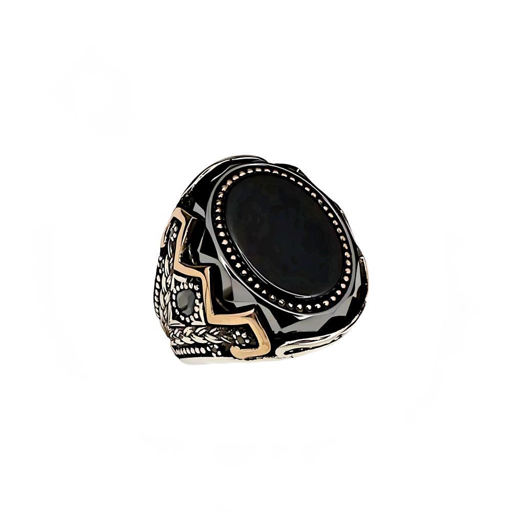 

Мужское кольцо с ониксом и цирконом 230047466G18Y 17