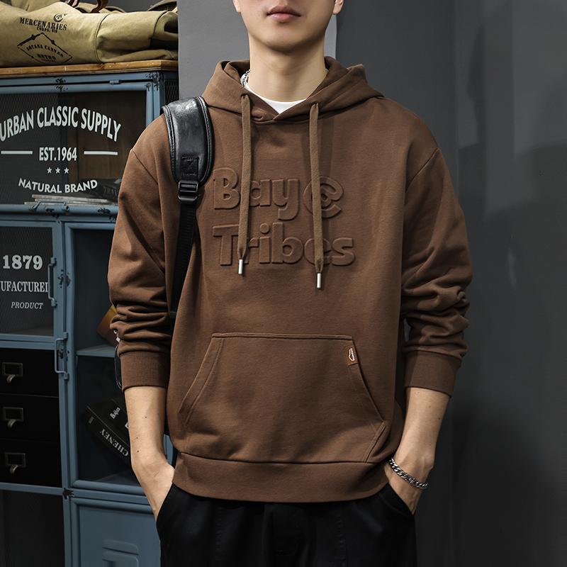 

Осенний американский повседневный свитер с капюшоном и стальным тиснением, мужской тяжелый свободный пуловер, куртка с длинным рукавом, топ Tide 4XL темно-коричневого