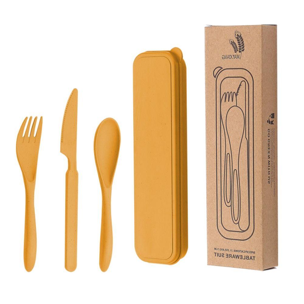 Wheat Straw Travel Utensils With Case Camping Spoon Fork Camping Utensil Set  Picnic Hiking