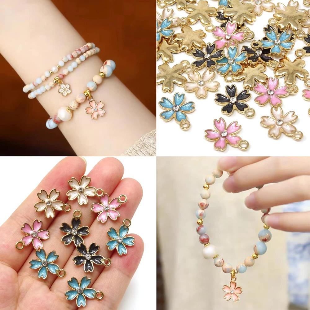 10/20/30pcs enamel alloy cherry blossom pendant earrings bracelets necklaces jewelry making and DIY crafts