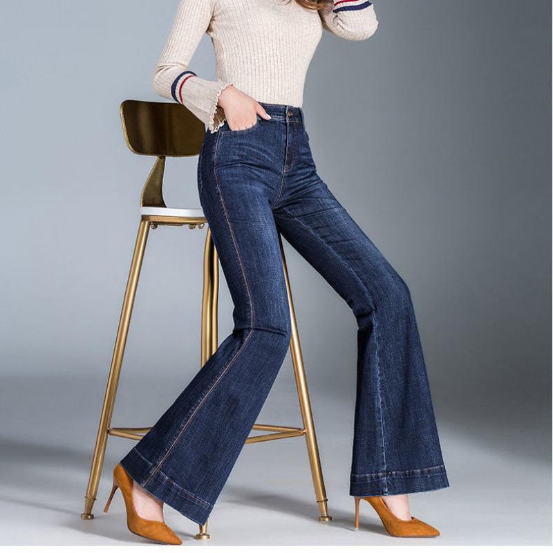 Toamnă, primăvară, femei, pantaloni evazați cu talie înaltă, blugi cu picioare largi, pantaloni din denim pentru femei, pantaloni de blugi