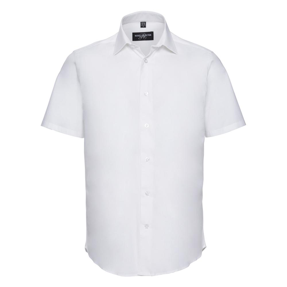 Russell Collection Mens Stretch Fitted Short-Sleeved Shirt
