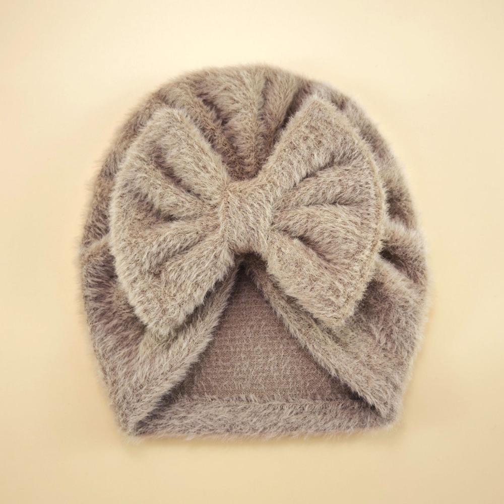 Teddy Fleece Baby Headscarf Hat Warm Newborn Autumn Winter Cap Fashion Bow Knitted Hat  Girls Boys