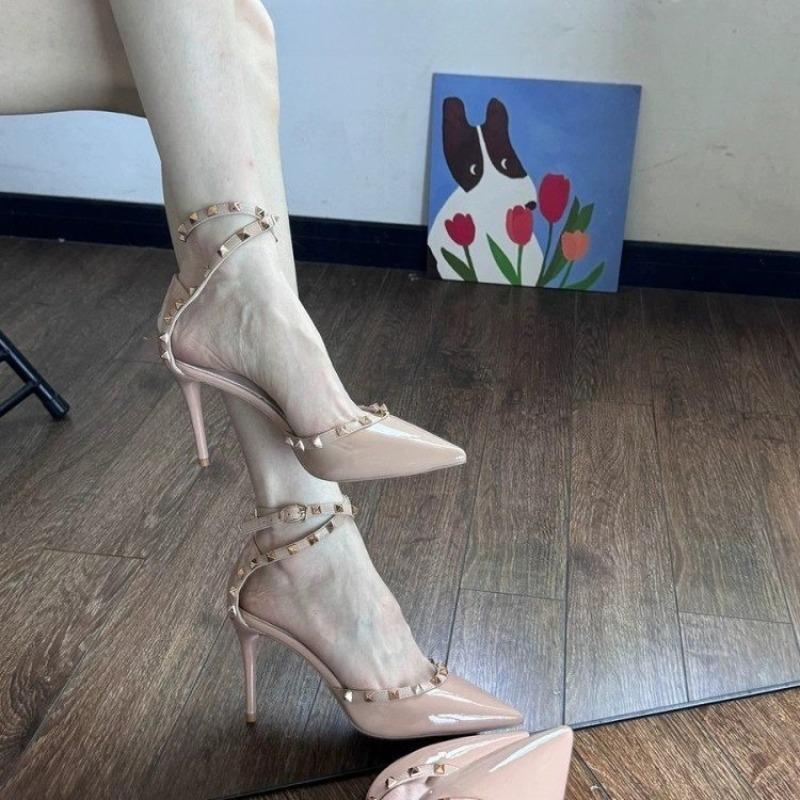 Fashion Rivet Closed Toe High Heels for Women New Style Temperament Pointed Shallow Mouth One-strap Non-slip Sexy Stiletto Sandals
