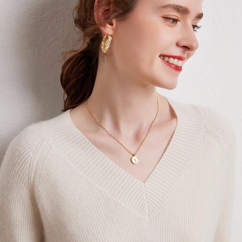 Fanzhen Women's Thickened 100% Cashmere V-Neck Sweater