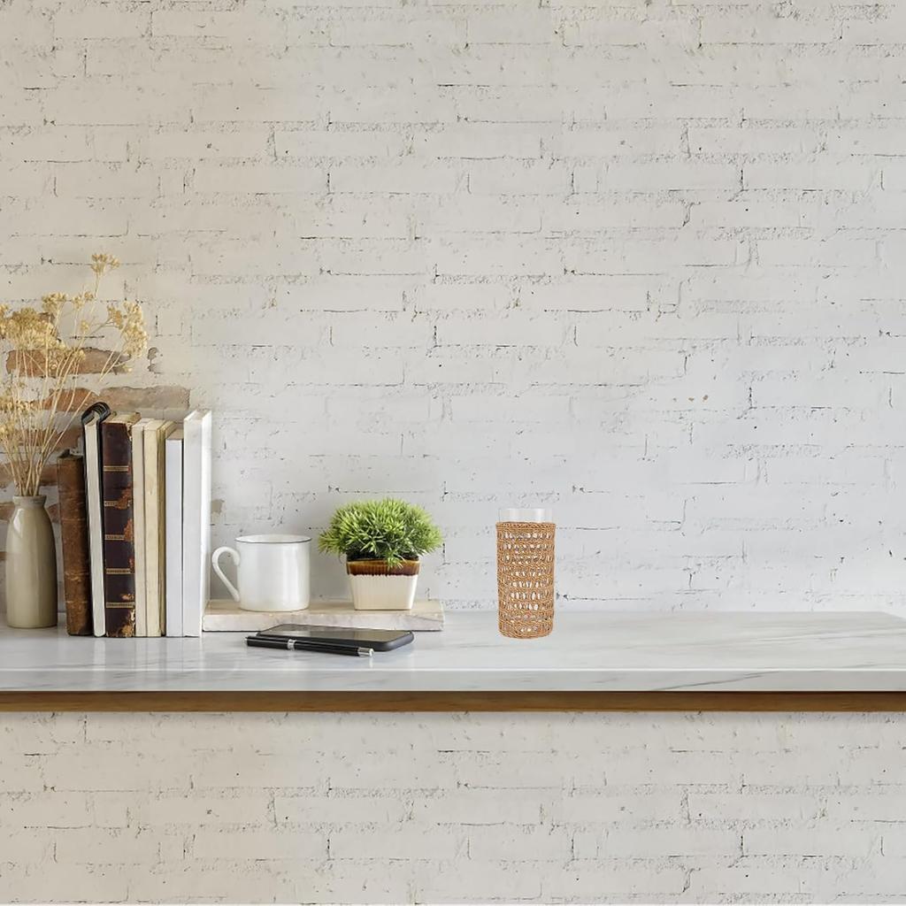 DOITOOL Rattan Glass Cup Drinking Glasses, Clear Glass Cocktail Cup Beverage Drinking Cup for Water Juice Beer Coffee