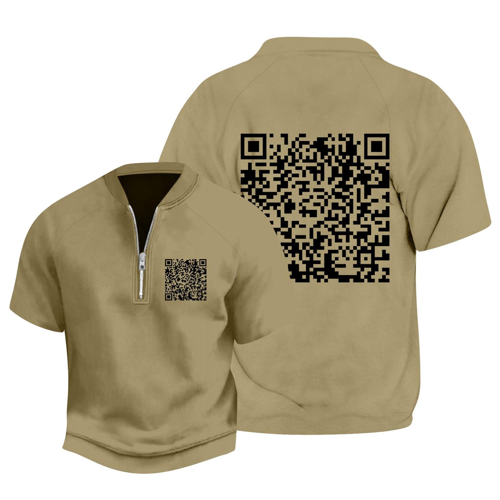 

Мужская летняя винтажная футболка с полумолнией и забавным принтом, короткий рукав XXL хаки