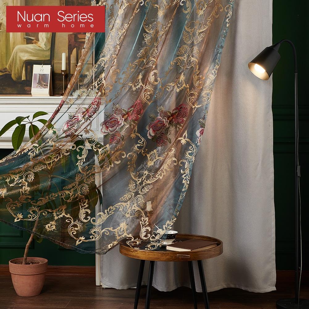 A Set of Fashionable High-quality Exotic Luxury Double-layer Embroidered Curtains for Living Room Windows Drapes Panel Decoration Nuan Series
