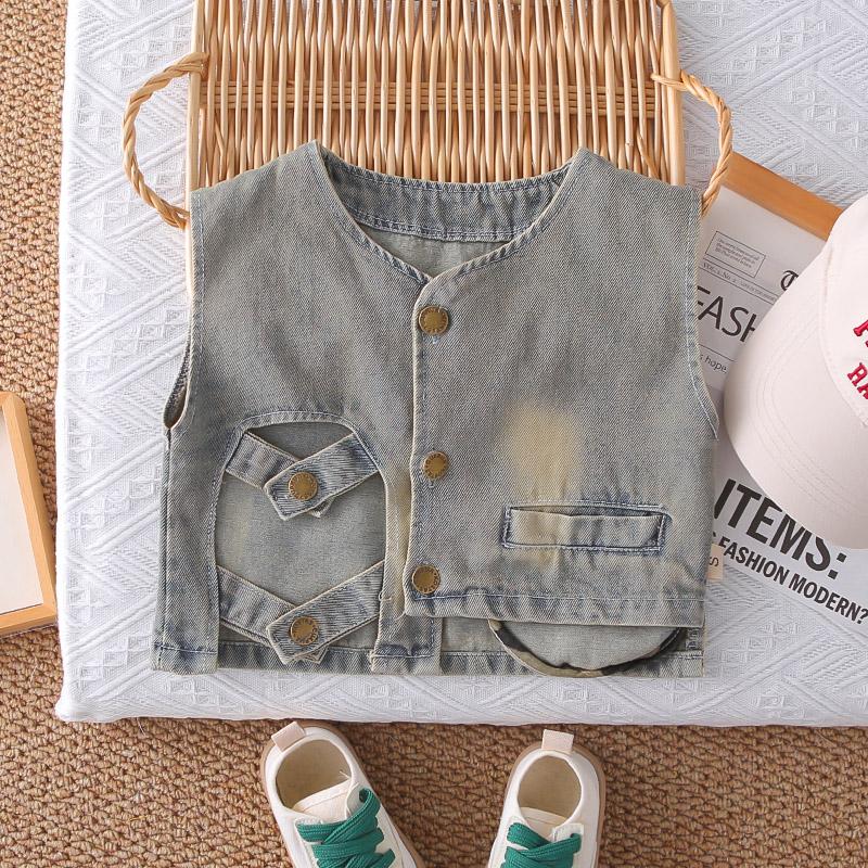 Boys' denim vest three piece set, autumn children's stylish shirt, denim pants, children's handsome set