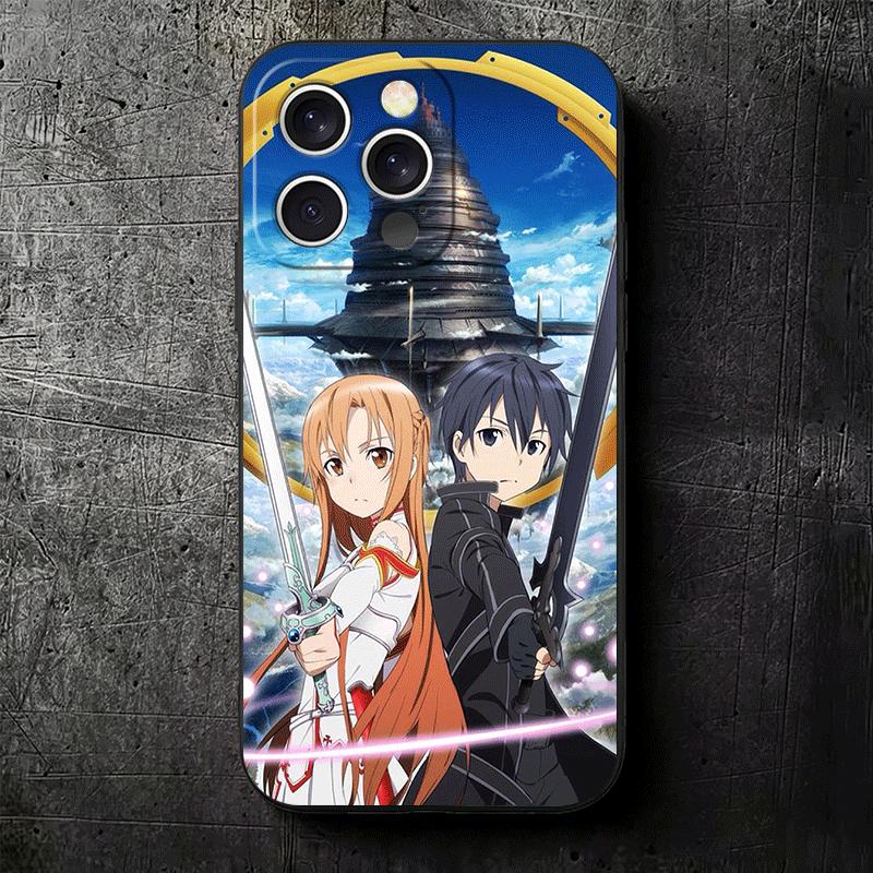 S-Sword O-Online SAO Anime Soft Phone Case for iPhone 16 16E 17 Air 15 Pro Max 14 Plus 13 Mini 11 12 7 Black Cover Back Shell