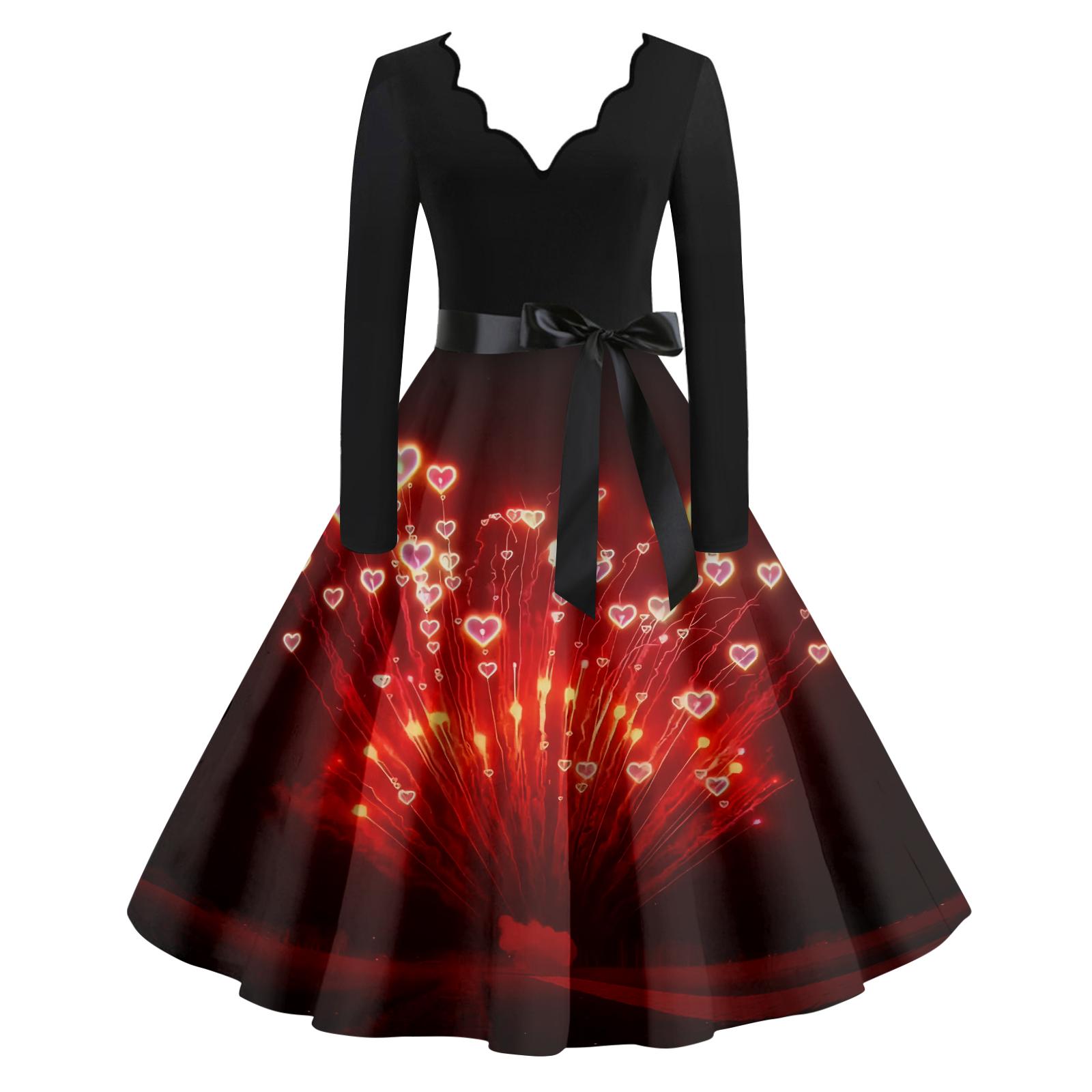 

Женское повседневное модное платье винтажного стиля с V-образным вырезом и новогодним принтом XXL