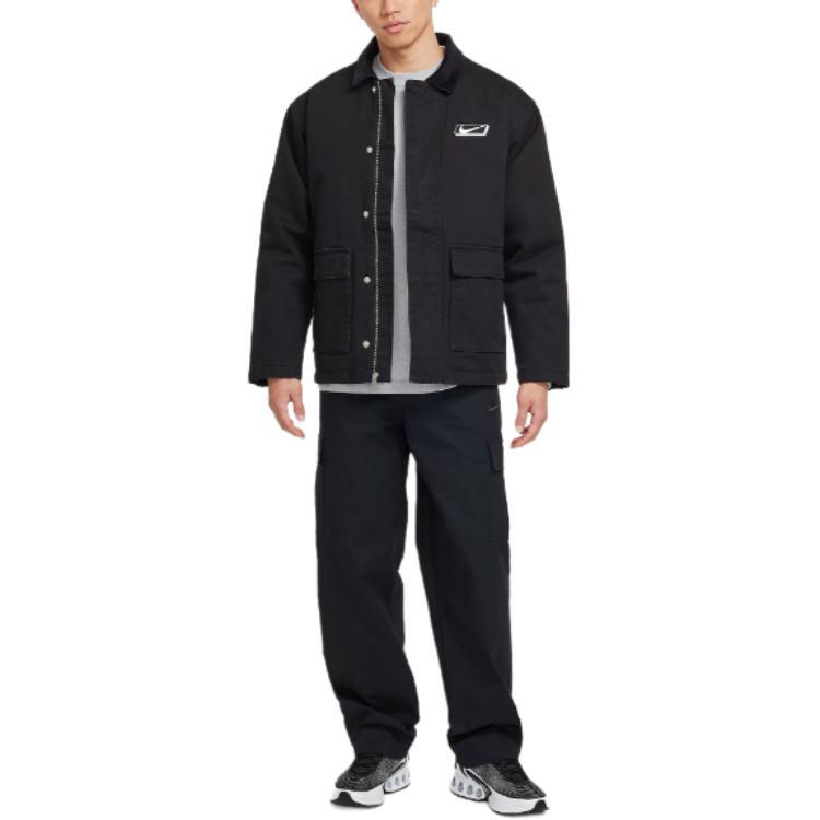 Nike Polo gallér logónyomtatás bő, hosszú ujjú munkakabát Férfi kabát fekete HQ2953-010