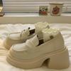 Chaussures en cuir à semelles épaisses pour femmes Printemps et Automne Haut de gamme Rétro Français Mocassins rehaussants Chaussures à enfiler