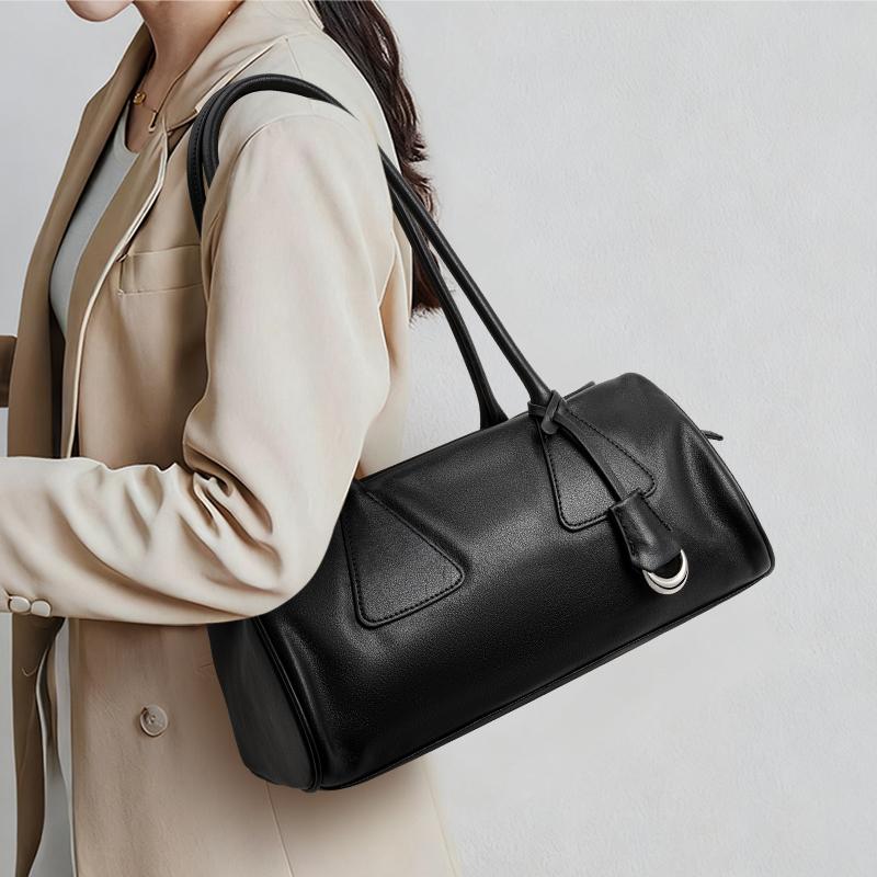 Genuine leather cowhide women's shoulder bag, armpit bag, casual commuter handbag, storage bag, bowling bag, pillow bag