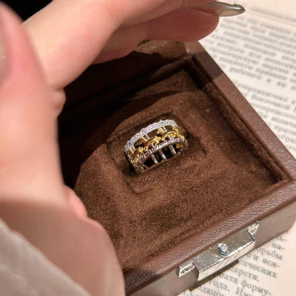 

French Retro Rings for Women Luxury Diamond Line Band Vintage Stackable Minimalist Jewelry Gift Adjustable