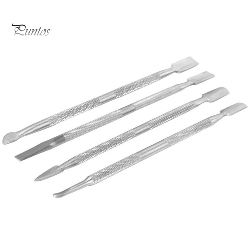 Puntos 4 Pcs Durable Stainless Steel Nail Cuticle Pusher Remover Manicure Pedicure Tool