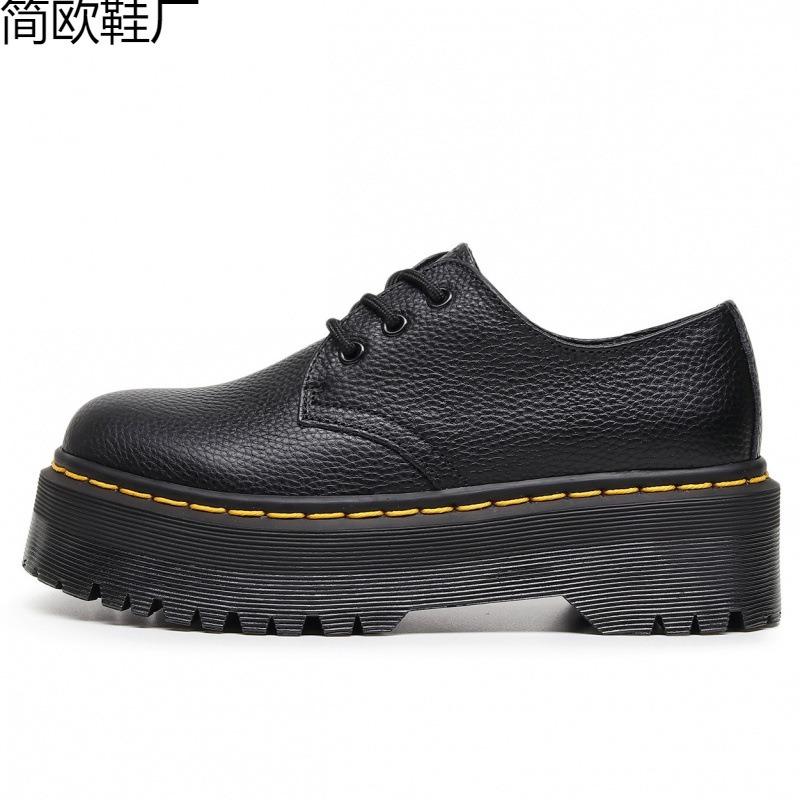 Martin boots small leather shoes women's low-top, first-layer leather lychee pattern round head student muffin bottom short boots