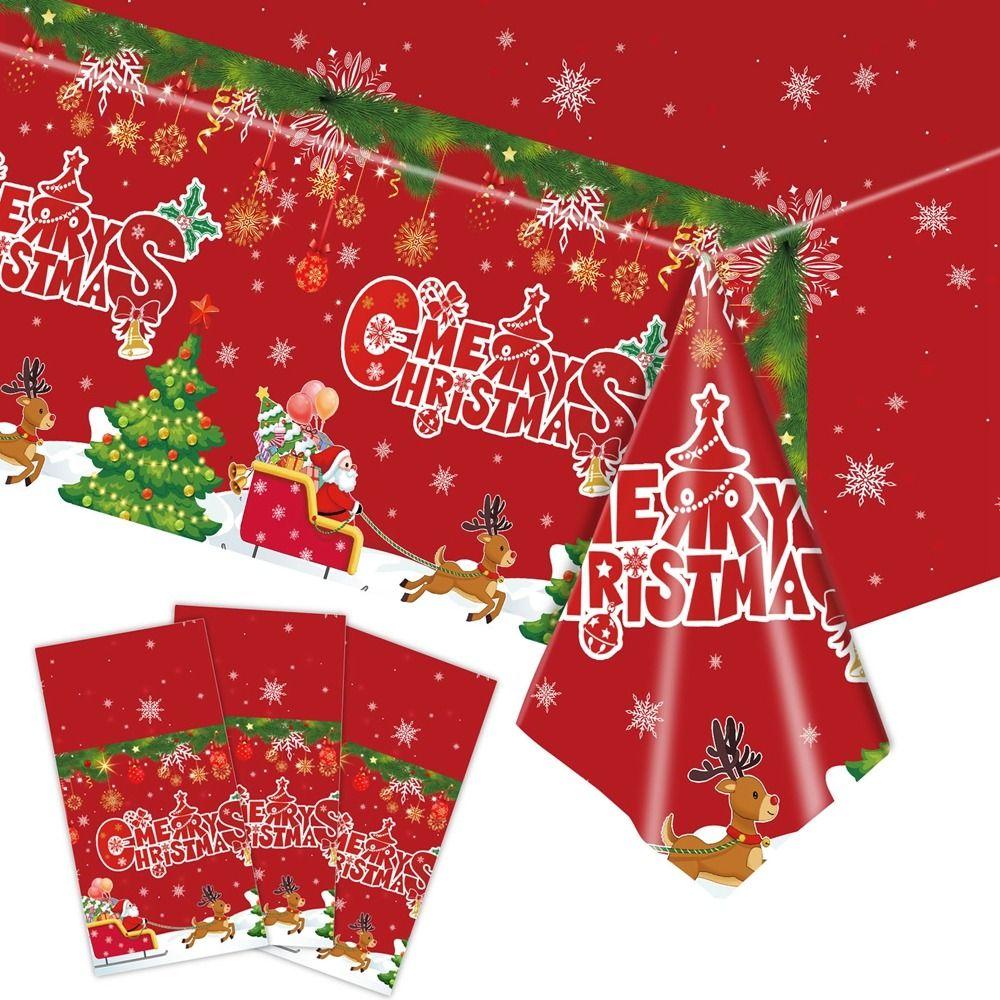 Plastic Christmas Tablecloth Snowman Snowflake Bronzing Disposable Tablecloths Table Decoration Disposable Table Cover Christmas
