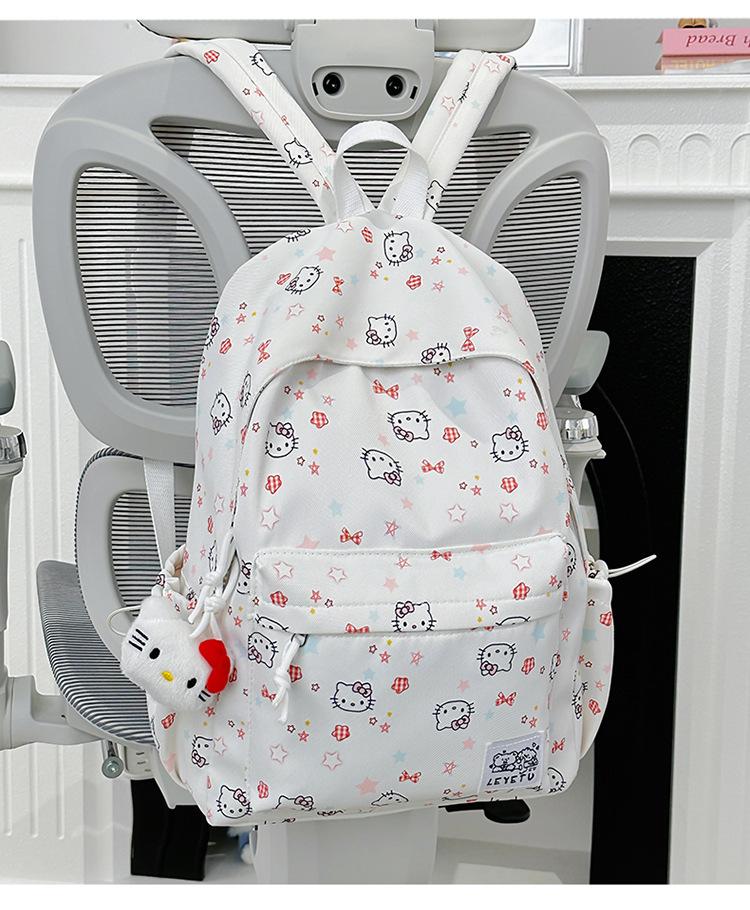 Schoolbag New Hellokitty Printed Backpack Female Korean Version Ins Style Cute Girl Heart Junior High School Casual Backpack