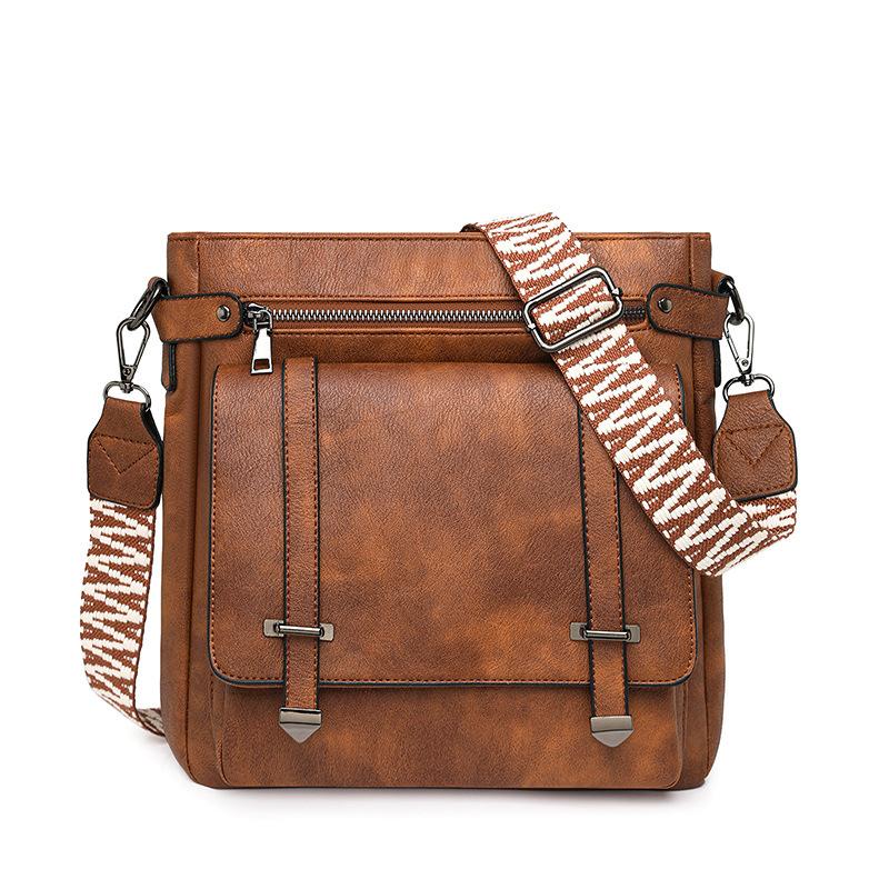 Multi-pocket Tote Bag for Travel Ladies, Retro Single-shoulder Multi-functional Crossbody Bag with PU Design for Commuting