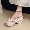 Fashion Thick Bottom High-heeled Sandals 2025 Summer New Outside Wear Sweet Ankle Cross Buckle Rural Style 8cm Wedges Heel Sandalias