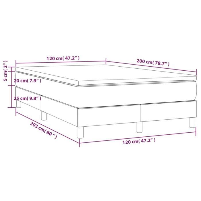 3144162 vidaXL Lit à sommier tapissier avec matelas Marron foncé 120x200 cm