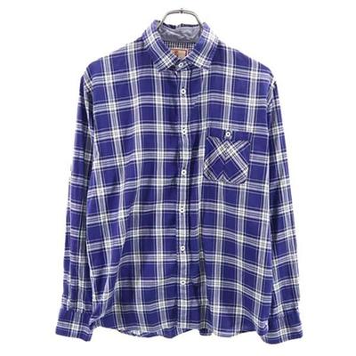 BARACUTA Made In Japan Check Pattern Long Sleeve 2WAY Shirt M Bluish Men's Used