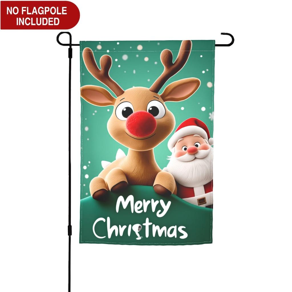 Merry Christmas Garden Flag Outside, Santa Deer Xmas Happy Holiday Season Yard Flags, Welcome Small Garden Flags Vertical Banner for Outdoor Decoratio