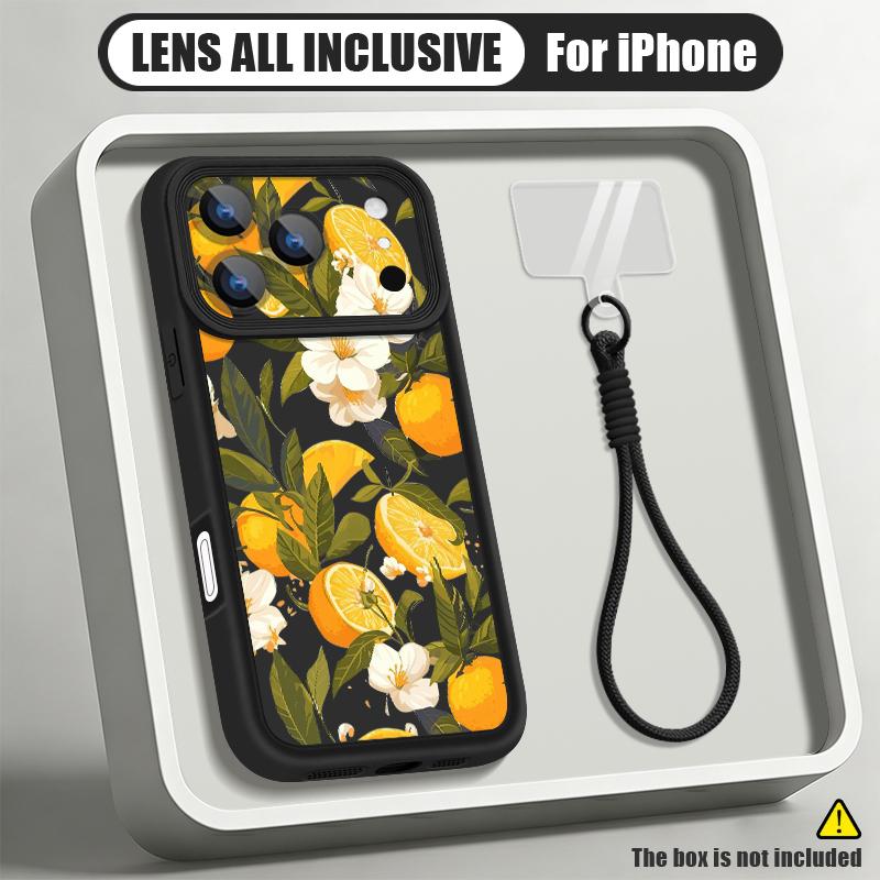Flowers Fruits Print Lanyard Case For iPhone 18 Pro Max Shockproof Bumper Soft Silicone Cover For iPhone 17 16 15 14 13 Pro Max 17E