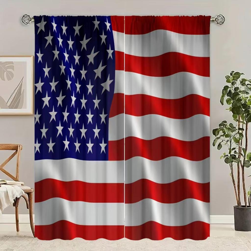 Two pieces pieces of American flag printing drape panel - polyester material - suitable for bedroom living room study room priva