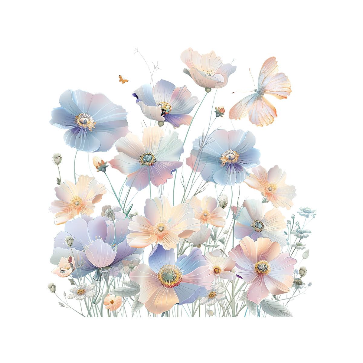 

Fresh Style Flowers and Butterfly Toilet and Wall Sticker Set Waterproof Self-Adhesive Decal for Bathroom WC Decoration 30x30cm різнокольоровий