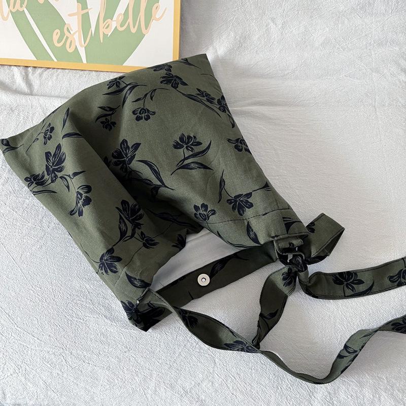 

New Chinese antique Guochao cheongsam bag literary cotton and linen shoulder bag leather rope bag dark green muran underarm bag crossbody bag