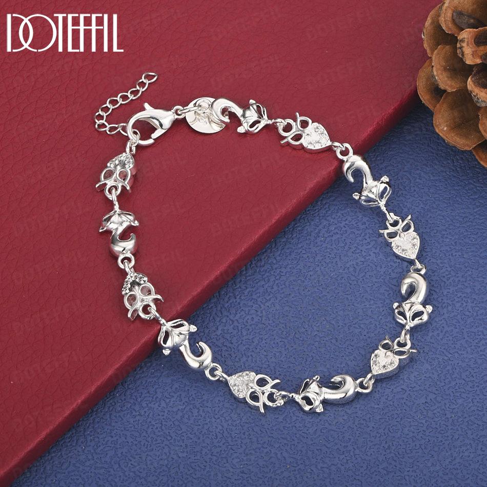 

925 Sterling Silver Fashion Geometric Bracelet Gift Wedding Jewelry 20cm