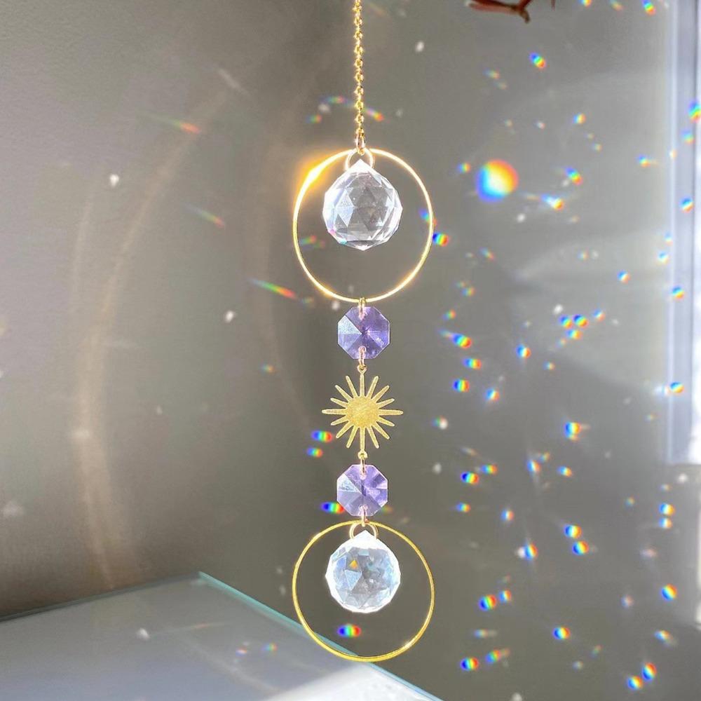 Sun Moon Artificial Crystal Wall Hanging Handmade Rainbow Maker  Home Bedroom