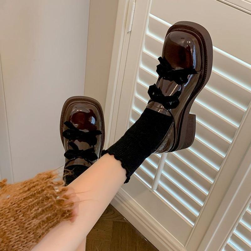 Fashion Loafers Shoes for Women with Bow Medium Heels Square Toe Woman Pumps Slip On Footwear Offer Stylish Quick Delivery Young Casual