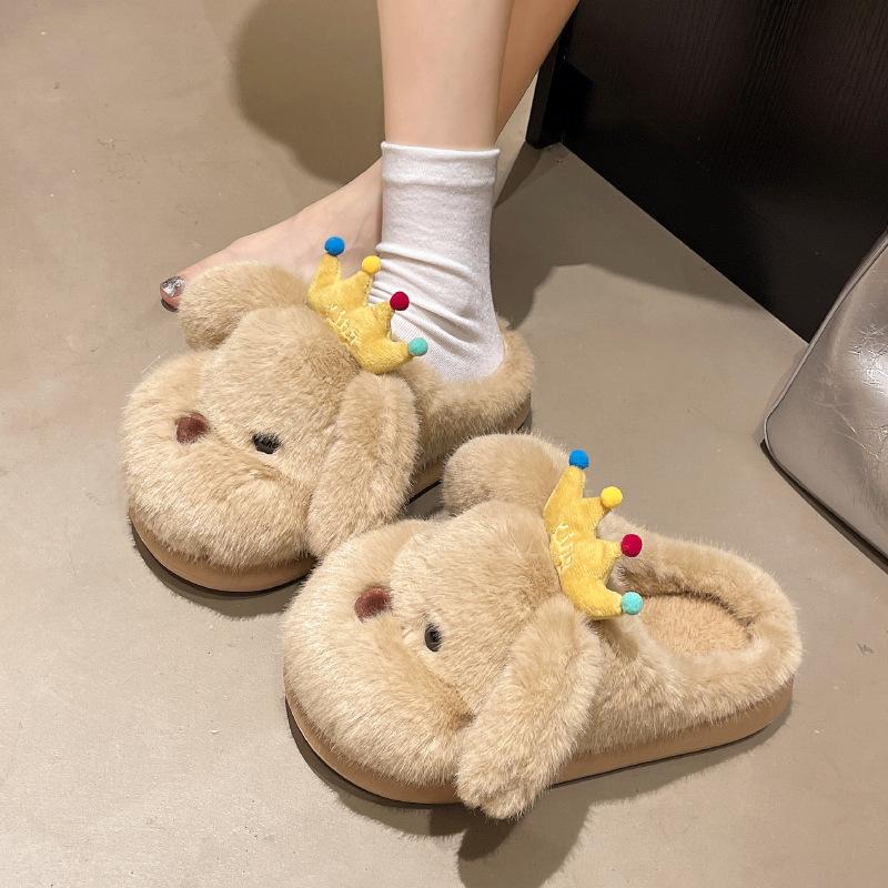 Stepping On Shit Feels Comfortable and Versatile Bag Head Slippers 2025 Autumn and Winter New Internet Celebrity Cute Puppy Fluffy Slippers Women's We