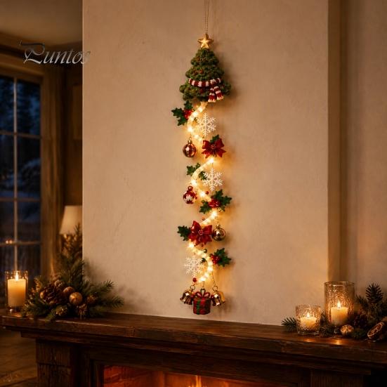 Snowflake Xmas Mantel Accents Glowing Christmas Door Hanger, Crochet Spiral Ornament with LED Lights, Snowman Santa Reindeer Decorative Winter