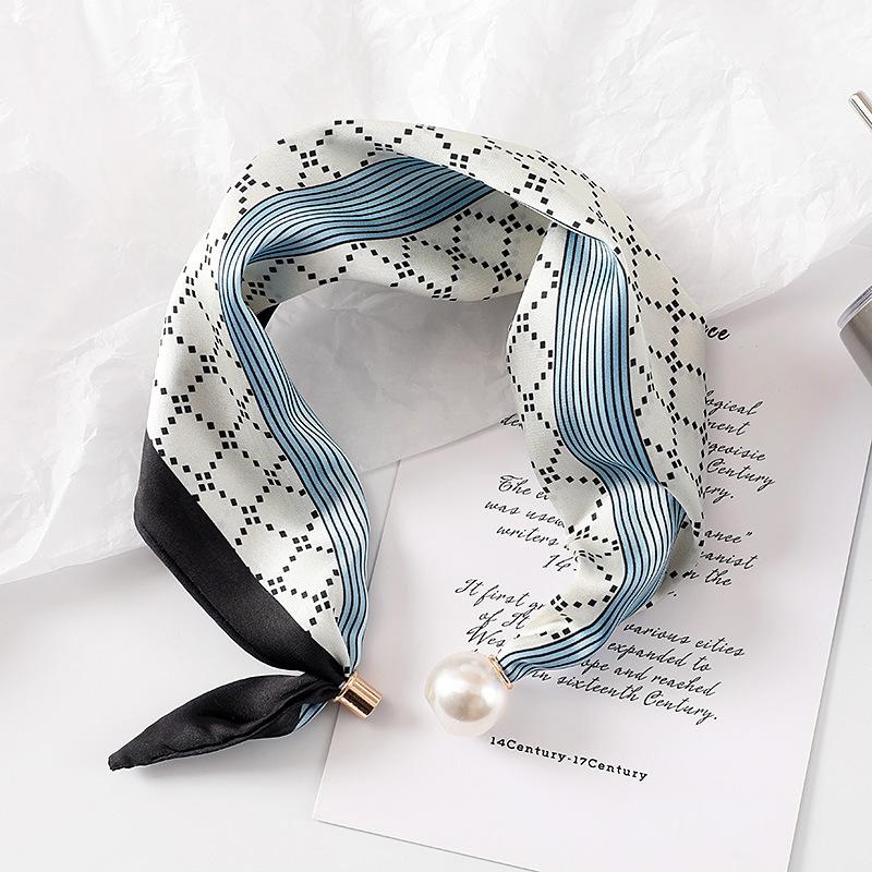 Nuovo versatile piccola coda perla fibbia magnetica foulard quadrato foulard di seta donna primavera estate abbinamento camicia decorazione professionale foulard sottile