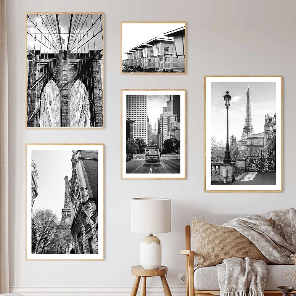 Vintage Eiffel Tower Canvas Painting Room Home Decor Nordic Balck And White Fashion Art European Street Scene Retro Poster Print