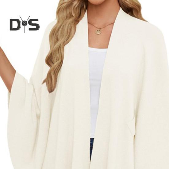 Capa Tops Mulheres Cor Sólida Manga Batwing Estilo Xale Casaco Comprimento Médio Cruz Design Capa Estilo Blusa