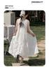 French Sweet Style Sleeveless Dress for Girls In Summer 2026, White Three-dimensional Flower Long Dress, Vacation Style Princess Dress
