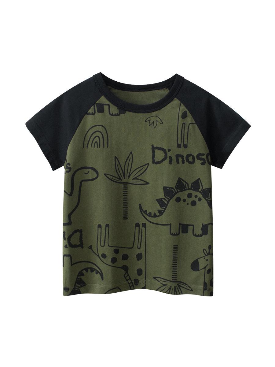 27kids Boys Dinosaur Cartoon Raglan T-Shirt, 2025 Summer Collection. 130 cm чёрный