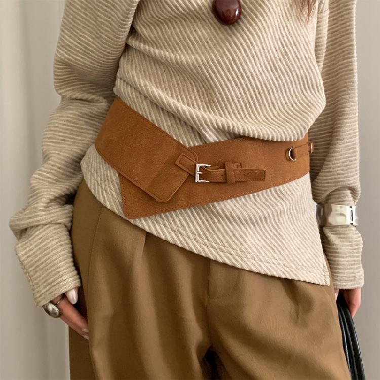 Luxurious Matte Finish Wide Belt PU Waistband Slimming For Women Retro Clasp Two Color Option Easy Styling
