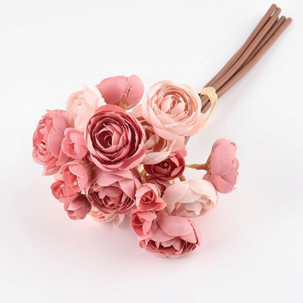 

28cm Length Artificial Camellia Bouquet Silk Lotus Simulation Flowers Handmade Craft Fake Flower Bouquet Photography Props темно-розовый