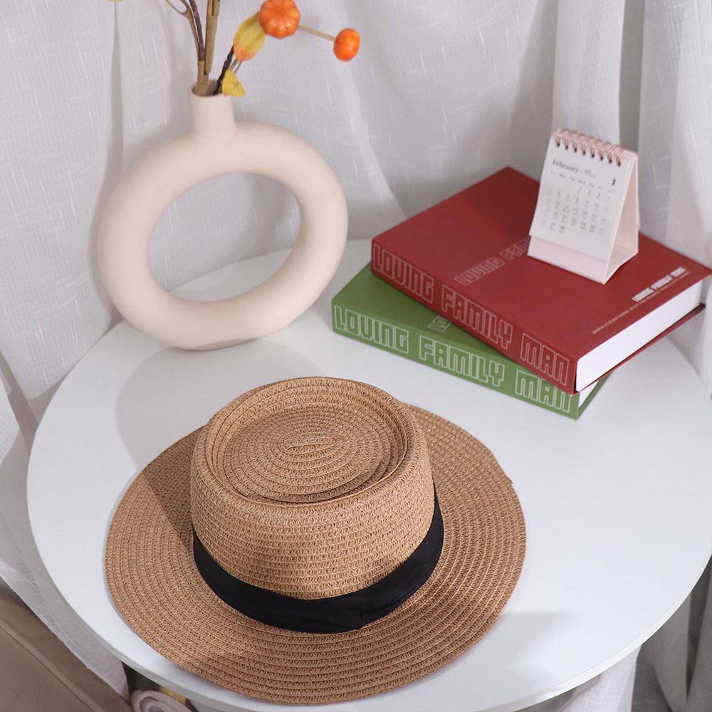 Hut aus Stroh im koreanischen Stil mit breiter Krempe Damen Sonnenhut Einfacher Sonnenschutz Eimerhut Damen