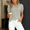 Women’s Check Short Sleeve Blouse with Button Front Puff Sleeves Collared Neck and Loose Fit Casual Top
