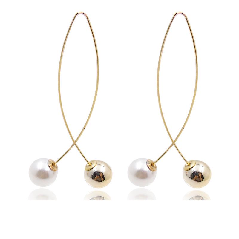 

Двусторонние длинные серьги женские милые металлические минималистичные жемчужные серьги ручной работы золотой