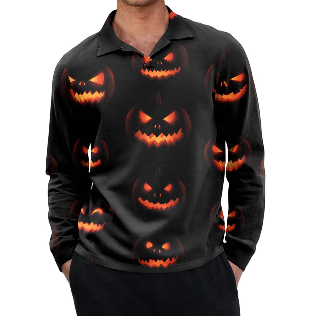Men's Casual Retro Small V-neck Long-sleeved Top