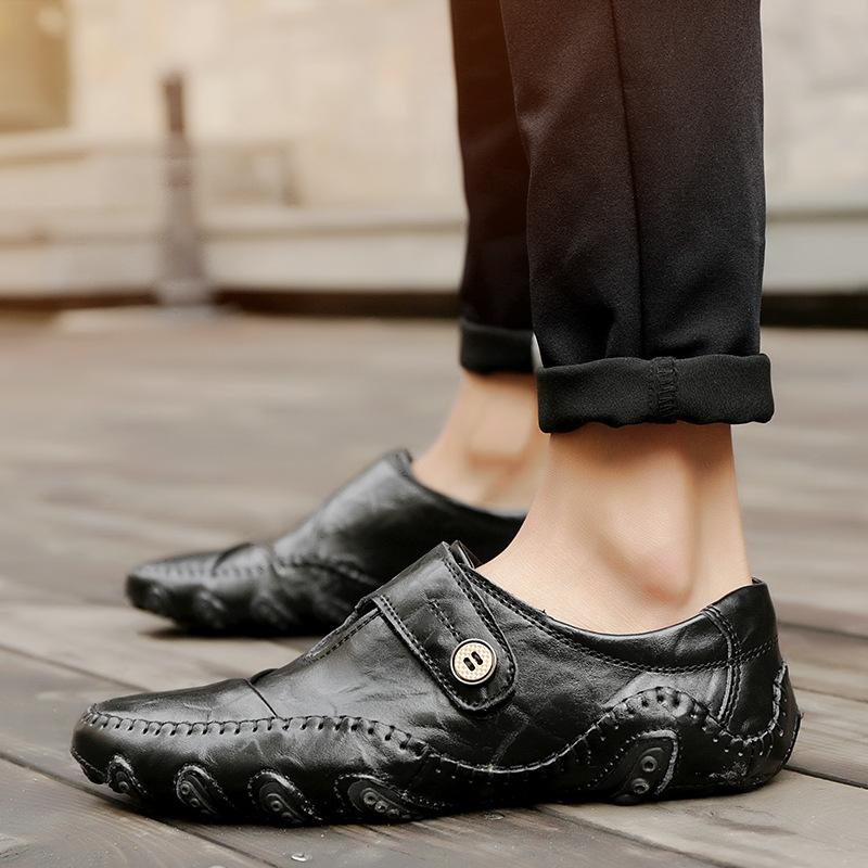 Fashion Genuine Leather Round Toe Fashion Men Casual Shoes Spring and Autumn Solid Breathable Male Flat Sneakers Waterproof Shoes